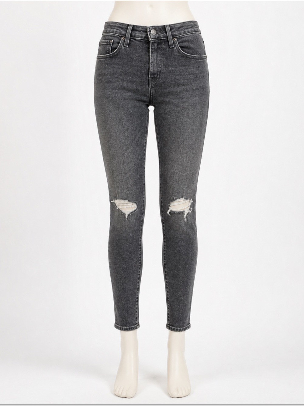 High-Rise Distressed Skinny Jeans - Charcoal Gray